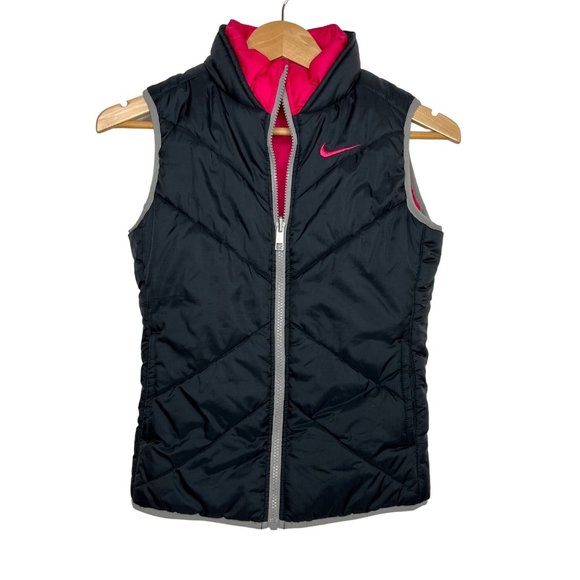 Nike Womens Pink And Black Reversible Puffer Vest Size Small - Picture 1 of 15